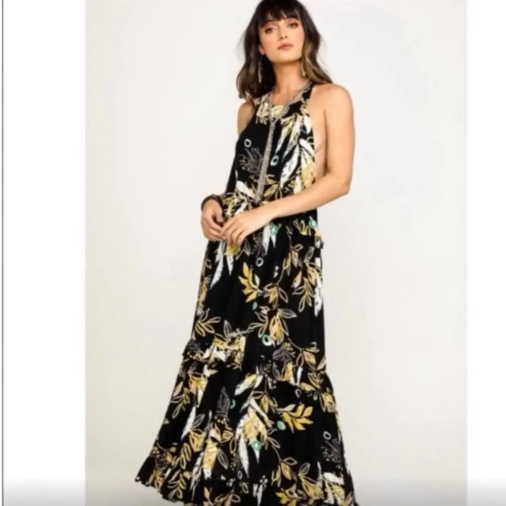 Free People Anita Botanical-Print Maxi Dress Size S